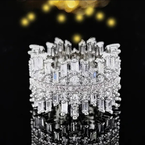 Sterling Silver Eternity Band Ring, Baguette, Micro Paved, Cubic Zircon, Luxury - Picture 7 of 13